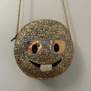 Gold Glitter Emoji Mini Crossbody Bag with Sunglasses